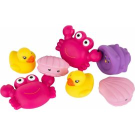 Set 7 animalute de baie, Fara gauri, Cu gentuta pentru transport, Fara BPA, Floating Sea Friends, Playgro, Pink New