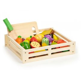 Set de fructe si legume cu tocator de lemn si cutit, Ecotoys HM191520