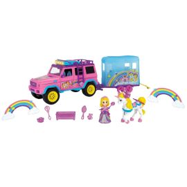Set Dickie Toys Unicorn Trailer masina Mercedes-Benz AMG 500 cu remorca, figurine si accesorii