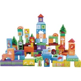 Set educational cu blocuri din lemn 100 piese animalute Ecotoys SR19003