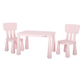 Set masuta si doua scaune pentru copii, Janus, Stabil, Din plastic rezistent, Utilizabil in interior si exterior, FreeON, Pink