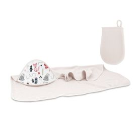 Set prosop mare cu gluga, MimiNu, Dimensiune 100x100 cm + Manusa de baie bebelusi, 12x21 cm, Materiale certificate Oeko Tex Standard 100, Design, Fox
