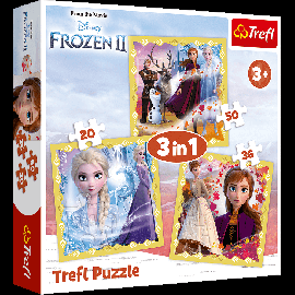 Set puzzle 3 in 1 Trefl Disney Frozen 2, Puternicele Ana si Elsa, 1x20 piese, 1x36 piese, 1x50 piese