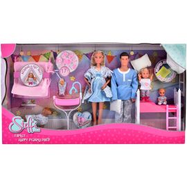 Set Simba Steffi Love Family Happy Pijamas Party 29 cm cu 4 papusi, 1 caine si accesorii