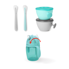 Skip Hop - Set de hranire Easy-Feed (sticla cu pai, 2 lingurite si 2 boluri ergonomice)