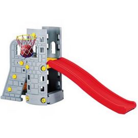 Centru de joaca 2 in 1 deluxe Castel Edu Play cu tobogan si cos basket Sl-6102