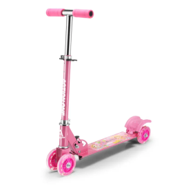 Trotineta pliabila Smiley roz cu 4 roti luminoase
