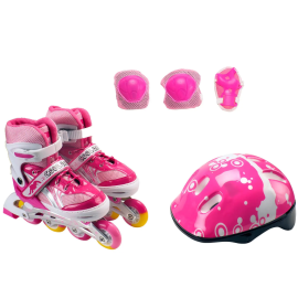 Set de role ActionOne Pinky, cu casca, protectii si geanta transport, reglabile, M (35-38), roz
