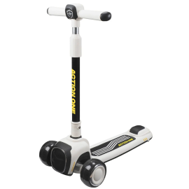 Trotineta Black & White cu lumina frontala si roti luminoase si late, Action One, alb