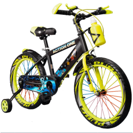 Bicicleta copii 3-5 ani cu roti ajutatoare si bidon pentru apa in suport Kiddo II,12 inch,verde neon