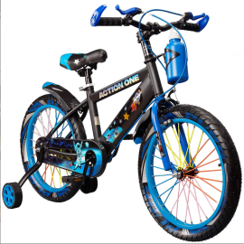 Bicicleta copii 5-7 ani cu roti ajutatoare si bidon pentru apa in suport Genesis II,16 inch,albastru