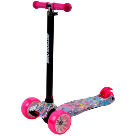 Trotineta Action One Rider Sweet Dreams Unicorns, cu roti luminoase si late, Roz