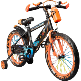 Bicicleta copii 6-8 ani cu roti ajutatoare si bidon pentru apa in suport Nova, 18 inch, orange