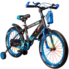 Bicicleta copii 6-9 ani cu roti ajutatoare,bidon pentru apa in suport Super Nova II,20 inch,albastru