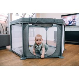 Tarc de joaca pentru bebe, Hexagonal, Cu 4 manere, Intrare cu fermoar, Cu geanta de transport, 117 x 67 x 67 cm, FreeON, Grey