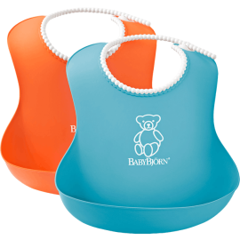 BabyBjorn - Set 2 bavete Soft Bib, Orange/Turquoise