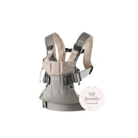 BabyBjorn - Marsupiu anatomic One, cu pozitii multiple de purtare Classic grey / pink Sprinckles, Bumbac - Editie Limitata