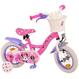 Bicicleta E&L Minnie Mouse 12 inch Bow Tie, frana de mana pe roata fata, scaun si ghidon reglabil, cosulet pe ghidon, roti gonflabile,  stopuri reflectorizante