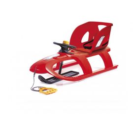 Sanie Bullet Control rosie, cu scaun ergonomic pentru copii, volan pentru controlul directiei, sina alunecare din otel, 102.5x40x45cm