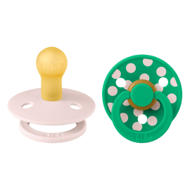 BIBS - Set 2 suzete Colour Studio Collection Polka Dots, tetina rotunda, 0 luni+-Petal/Cactus