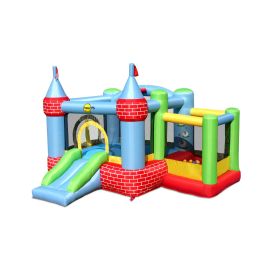 Saltea gonflabila Castel cu tobogan, loc de joaca cu bile, cos de baschet si spatiu pentru sarituri