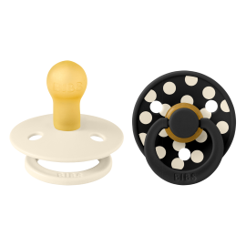BIBS - Set 2 suzete Colour Studio Collection Polka Dots, tetina rotunda, 6 luni+-Ivory/Black