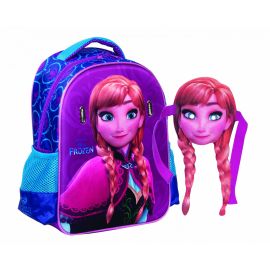 Ghiozdan gradinita  Frozen Anna, design 3D, cu doua compartimente, buzunare laterale pentru sticla, bretele ergonomice