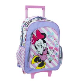 Troller scoala Minnie Stay Cool, cu trei compartimente, buzunare laterale pentru sticla apa si bretele ergonomice