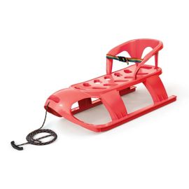 Sanie Bezzy, rosie, cu scaun ergonomic pentru copii, sina alunecare din otel,87x45x26cm