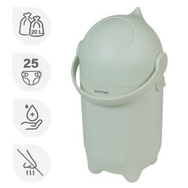 Cos pentru scutece, Nattou, Dropy, Sistem etans impotriva mirosurilor, Compatibil cu saci universali, Operare cu o mana, Potrivit pentru cca 25 scutece, 27 × 27 × 48.5 cm, 20 l, Verde