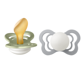 BIBS - Set 2 suzete Fosforescente Couture Glow Latex, tetina anatomica, 6 luni +-Sage/Cloud