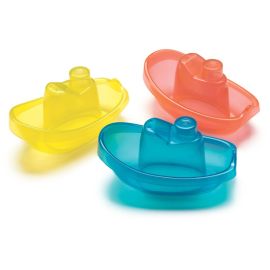 Set 3 jucarii de baie, Playgro, Include 3 barcute colorate, Cu gauri pentru a se revarsa apa, 6 luni+, Bright Baby Boats