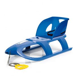 Sanie Bullet cu scaun ergonomic pentru copii, albastra, centura de siguranta, sina alunecare din otel, 102.5x40x23cm
