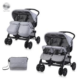 Carucior pentru gemeni, Twin, reglabil individual, pana la 15 kg per copil, geanta pentru mama inclusa, Cool Grey