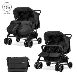 Carucior pentru gemeni, Twin, reglabil individual, pana la 15 kg per copil, geanta pentru mama inclusa,  Black