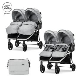 Carucior pentru gemeni, Lorelli, Duo, pana la 22 kg per copil, cadru din aluminiu, spatar reglabil pozitii multiple, geanta pentru mama inclusa, Grey