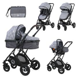 Carucior Set, Sena, landou transformabil, cos auto inclus, cadru din aluminiu, Grey Squared