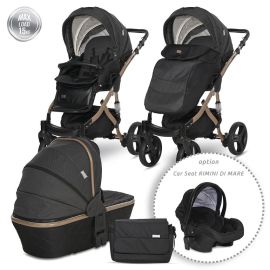 Carucior set Rimini Premium, landou separat, sezut reversibil, cadru din aluminiu, cos auto optional, Negru