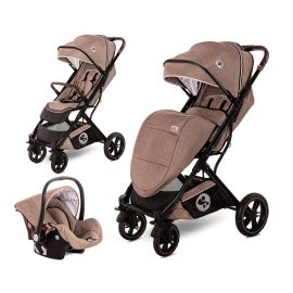 Carucior set, Storm, de la 0 luni pana la 4 ani, maxim 22 kg, cos auto inclus, cadru din aluminiu, Perle Bej