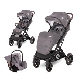 Carucior set, Storm, de la 0 luni pana la 4 ani, maxim 22 kg, cos auto inclus, cadru din aluminiu, Gri Steel
