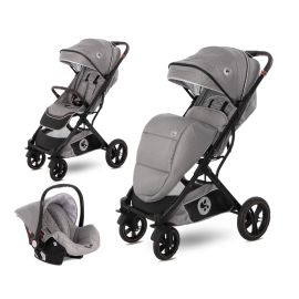 Carucior set, Storm, de la 0 luni pana la 4 ani, maxim 22 kg, cos auto inclus, cadru din aluminiu, Gri Opaline