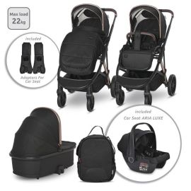 Carucior Set 3 in 1, Aria, cosulet auto Aria Luxe 40-87 cm inclus, multiple accesorii, Black