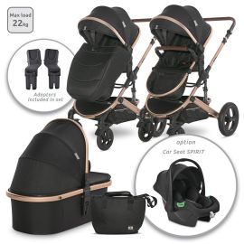Carucior Boston, cu adaptori cos auto, de la 0 luni pana la 4 ani, maxim 22 kg, landou separat, cadru din aluminiu, cos auto optional, Black