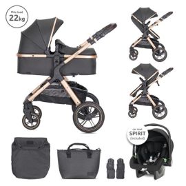 Carucior Set 3 in1, Viola, cos auto Spirit inclus, transformabil, sezut reversibil,  pana la 22 kg, Black