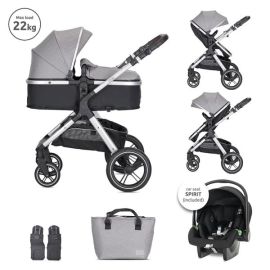 Carucior Set 3 in1, Viola, cos auto Spirit inclus, transformabil, sezut reversibil,  pana la 22 kg, Grey