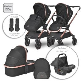 Carucior Set 3 in 1, Reya, maner reversibil, pana la 22 kg, Negru Jasper