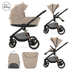 Carucior Set 2 in 1, Bianca, cos landou individual cu maner de transport, cadru din aluminiu, pana la 22 kg, Beige Warm