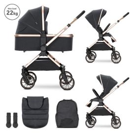 Carucior Set 2 in 1, Reya, cos individual cu maner de transport, maner si sezut reversibile, pana la 22 kg, Black