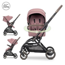 Carucior pentru nou-nascut, Makaya, cu scaun rotativ 360 grade, cadru din aluminiu, pana la 22 kg, Pink