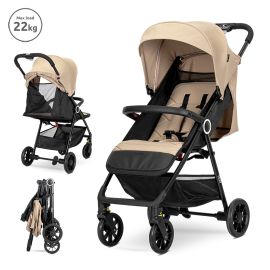 Carucior pentru nou-nascut, Noir, sistem de pliere cu o singura mana, pana la 22 Kg, Beige